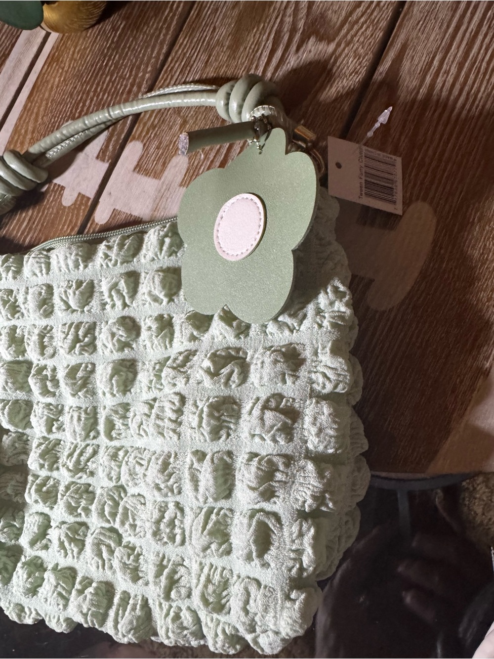 Stylish Textured Knit Top-Handle Bag in Sage Green - Picture 3 of 9